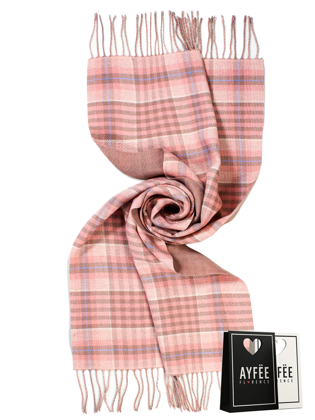 STOLA CHECKED CON FRANGE, 100%VI, MADE IN PRC     - PINK